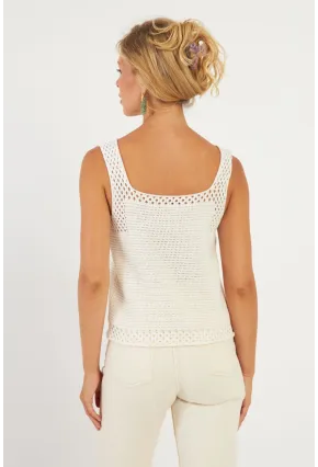 Kadın Ekru Ajurlu Triko Bluz YV258