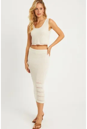 Kadın Ekru Ajurlu Triko Etek Takım YV251