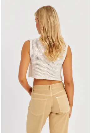 Kadın Ekru Ajurlu Triko Yelek YZ627