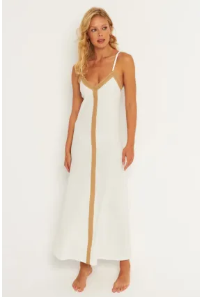 Kadın Ekru Aksesuarlı Bürümcük Midi Plaj Elbise EY2839
