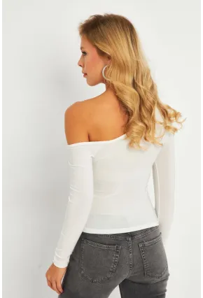 Kadın Ekru Aksesuarlı Büzgülü Bluz GÇ189