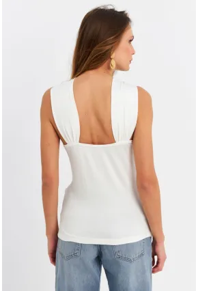 Kadın Ekru Aksesuarlı Çapraz Yaka Bluz EY3068