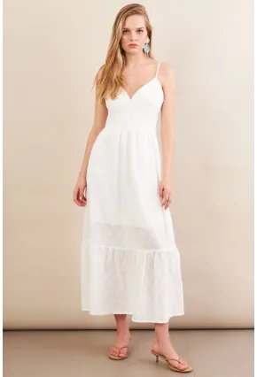 Kadın Ekru Ayarlanabilir Askılı Fistolu Midi Elbise İRE100