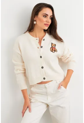 Kadın Ekru Ayıcıklı Hırka TEM99