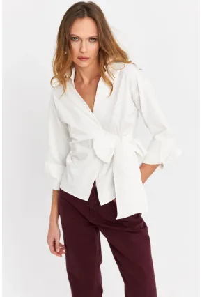 Kadın Ekru Bağlamalı Kruvaze Gömlek MFS9792
