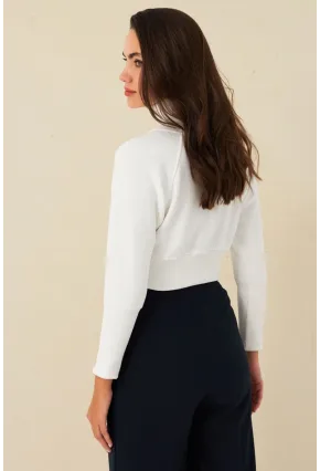 Kadın Ekru Balıkçı Crop Sweatshirt DY1469