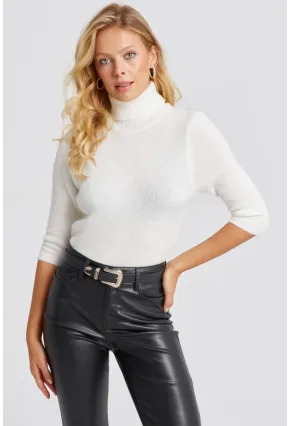Kadın Ekru Balıkçı Yaka Triko Kazak KZ2499