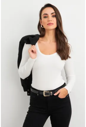 Kadın Ekru Basic Bluz AYD402