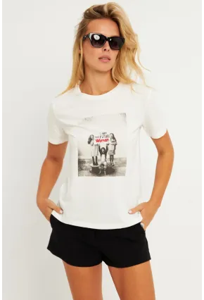 Kadın Ekru Baskılı T-Shirt AYD322