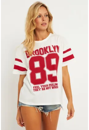 Kadın Ekru Baskılı T-Shirt AYD323