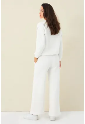 Kadın Ekru Beli Lastikli Palazzo Eşofman Altı ZM30
