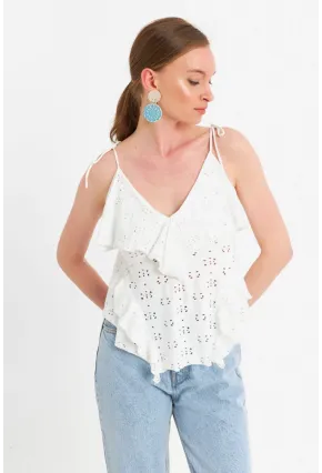Kadın Ekru Brode Bluz SE14