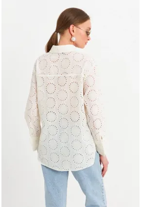 Kadın Ekru Brode Gömlek MCAR1144