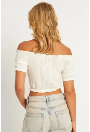 Kadın Ekru Bürümcük Crop Bluz KAZ10