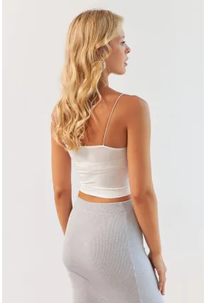 Kadın Ekru Büzgülü Crop Bluz MSH125