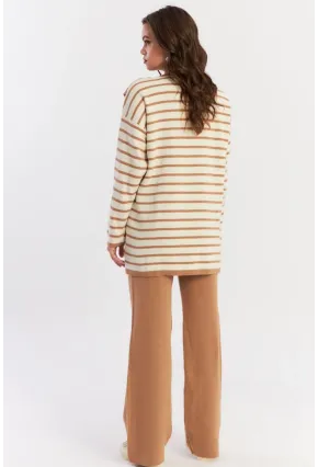 Kadın Ekru-Camel Şal Aksesuarlı Alt Üst Triko Takım NUV40