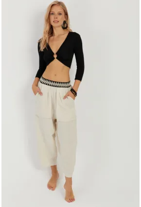 Kadın Ekru Cepli Şalvar Pantolon ÖM1203