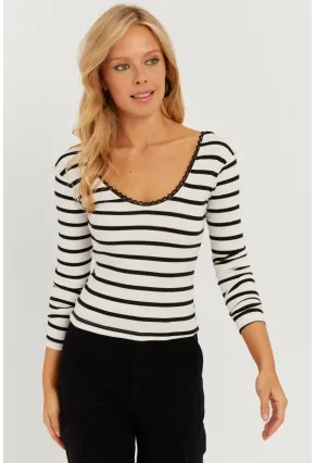 Kadın Ekru Dantel Ve Düğme Detaylı Bluz PP5363