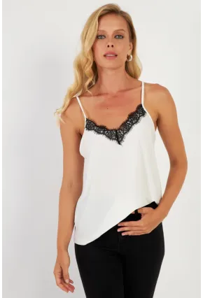 Kadın Ekru Dantelli Atlet AYD353