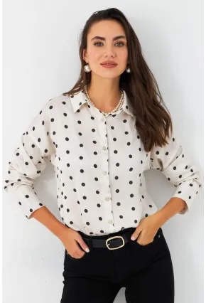 Kadın Ekru Desenli Saten Gömlek MSHR500