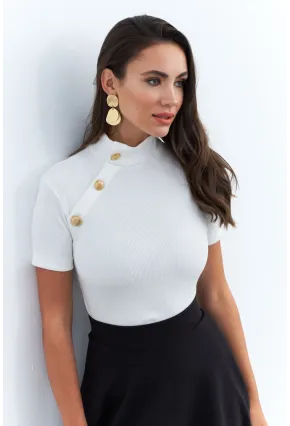 Kadın Ekru Düğme Aksesuarlı Kaşkorse Bluz EY2560
