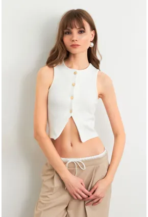 Kadın Ekru Düğme Detaylı Bluz CY354