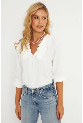 Kadın Ekru Fırfırlı Gömlek RLO19