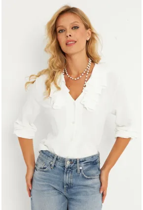 Kadın Ekru Fırfırlı Gömlek RLO19
