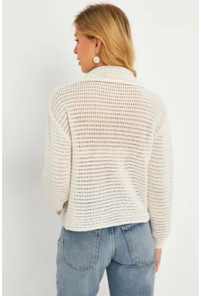 Kadın Ekru Geniş Yakalı Triko Hırka MİW4571