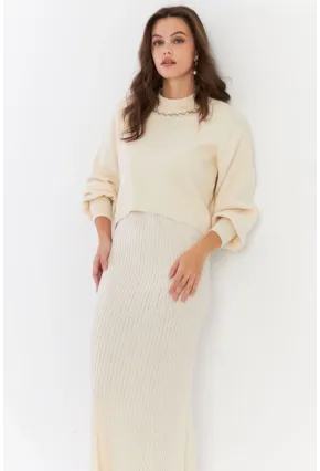 Kadın Ekru İncili Alt Üst Triko Takım NUV37