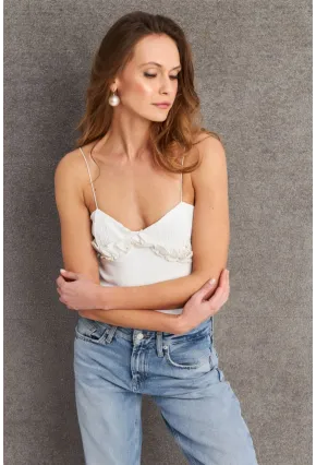 Kadın Ekru İp Askılı Çıtçıtlı Body SH20208