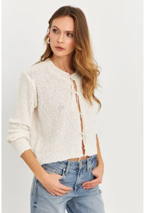 Kadın Ekru İpli Triko Hırka YV323