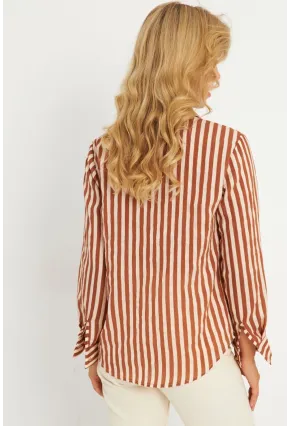 Kadın Ekru-Kahve Çizgili Gömlek KED709