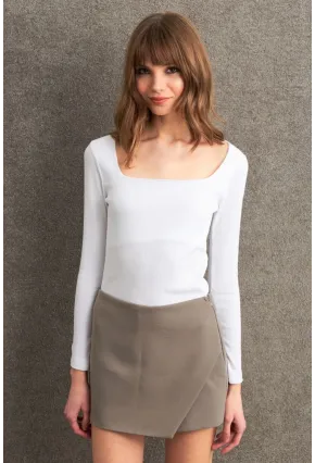 Kadın Ekru Kare Yaka Kaşkorse Bluz GA101