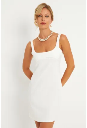 Kadın Ekru Kare Yaka Mini Elbise KED4291