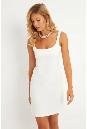 Kadın Ekru Kare Yaka Mini Elbise KED4291