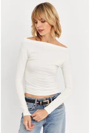 Kadın Ekru Kayık Yaka Bluz LPP1254
