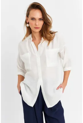 Kadın Ekru Keten Gömlek MELT170