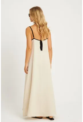 Kadın Ekru Keten Midi Elbise GÇ174