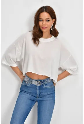 Kadın Ekru Kısa Salaş Bluz BE1000