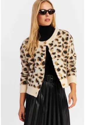 Kadın Ekru Leopar Hırka MYV285
