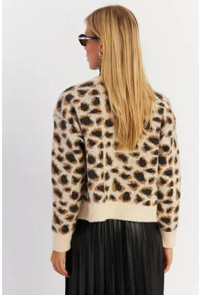 Kadın Ekru Leopar Hırka MYV285