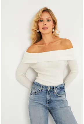 Kadın Ekru Madonna Yaka Bluz CG377