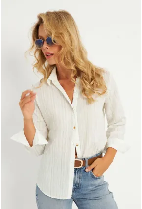 Kadın Ekru-Mavi Gömlek KED714