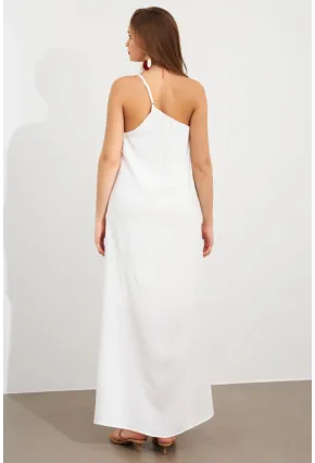 Kadın Ekru Tek Omuz Maxi Elbise İRE1012