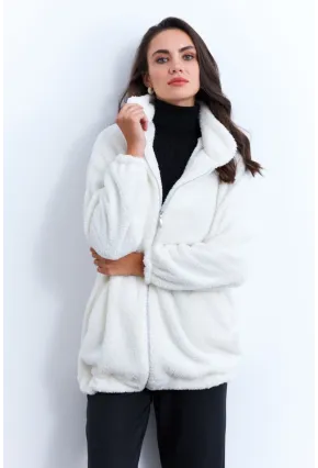 Kadın Ekru Peluş Mont LYT58
