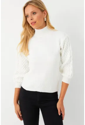 Kadın Ekru Pencereli Kazak SE4