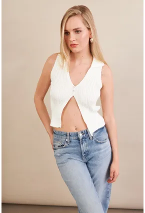 Kadın Ekru Polo Yaka Yumoş Yelek ZH050