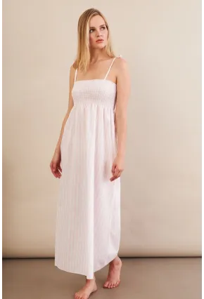 Kadın Ekru-Pudra Straplez Çizgili Plaj Elbisesi OR502