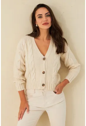 Kadın Ekru Saç Örgülü Hırka YV295